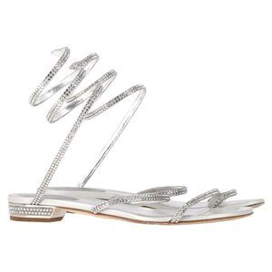 Rene Caovilla Cleo Flat Spiral Sandals in Silver Leather